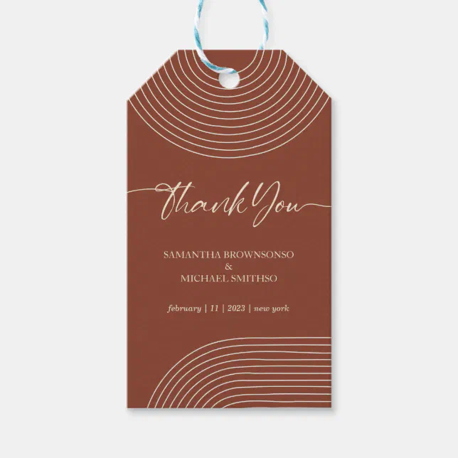 Terracotta Calligraphy Boho Line Art Thank You Gift Tags | Zazzle