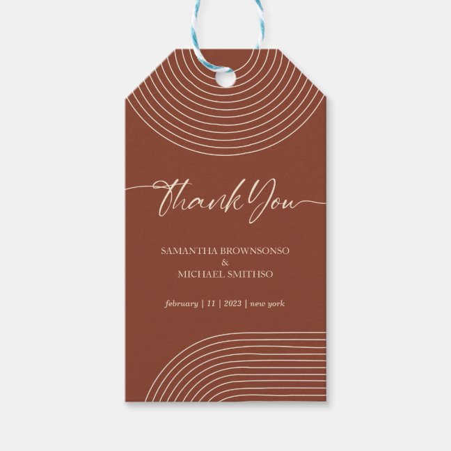 Terracotta Calligraphy Boho Line Art Thank You Gift Tags