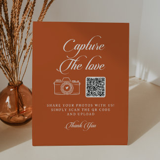 Terracotta Calligraphy Capture the Love Wedding Pedestal Sign