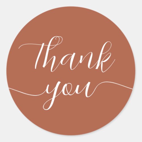 Terracotta Calligraphy Elegant Thank You Classic Round Sticker