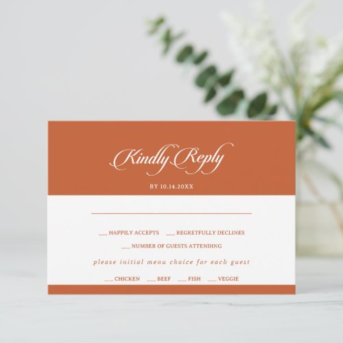 Terracotta Calligraphy Menu Choice RSVP Card