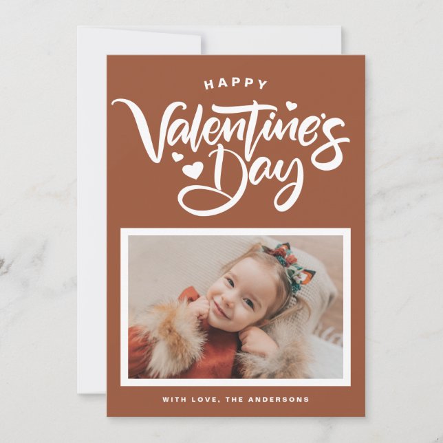 Terracotta Calligraphy Photo Valentine's Day Holiday Card (Front)