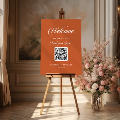 Terracotta Calligraphy QR Code Seating Chart Foam Board
