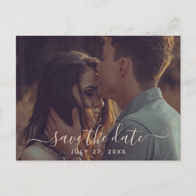 Terracotta Calligraphy Save The Date Wedding Postcard (Front)