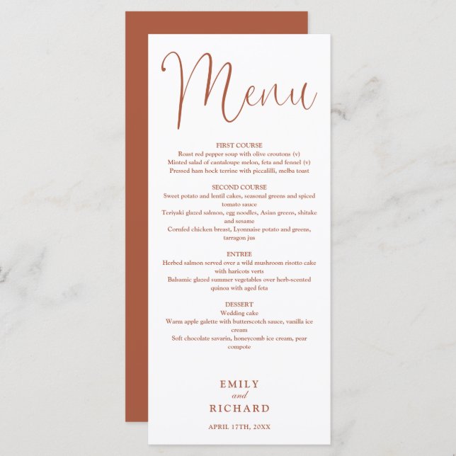 Terracotta Calligraphy Script Wedding Menu (Front/Back)