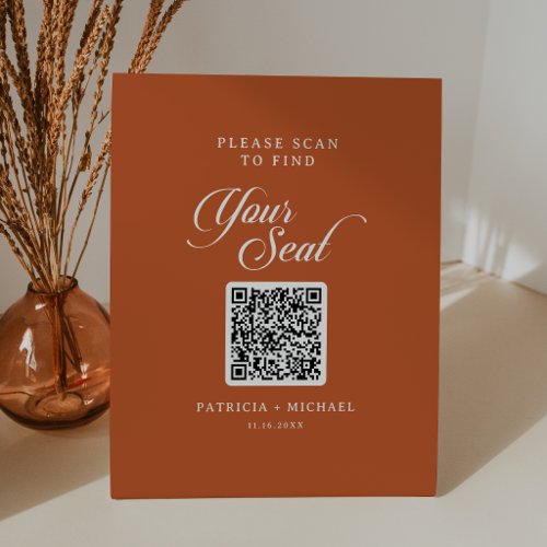 Terracotta Calligraphy Seating Chart QR Code Pedestal Sign