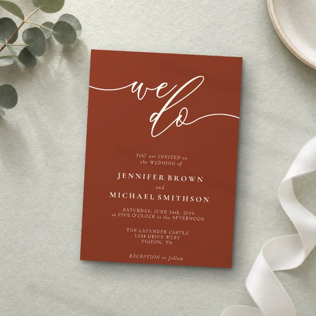Terracotta Calligraphy Signature We Do Wedding Invitation