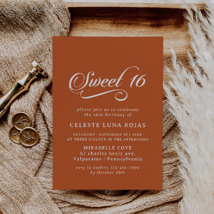 Terracotta Calligraphy Sweet 16 Birthday Party Invitation