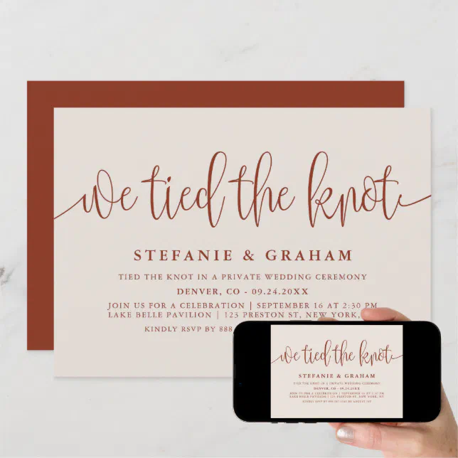 Terracotta Calligraphy We Tied The Knot Wedding Invitation | Zazzle