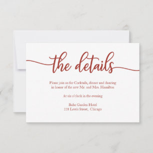 Terracotta Calligraphy Wedding Details RSVP Card