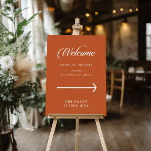 Terracotta Calligraphy Wedding Direction Sign