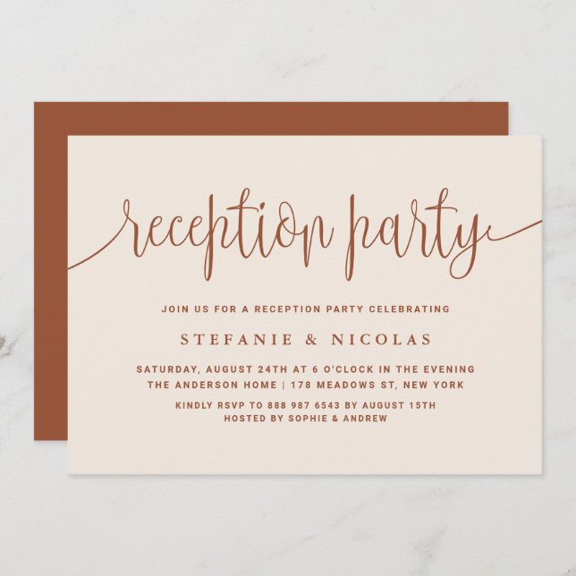Terracotta Calligraphy Wedding Reception Party Invitation (Front/Back)
