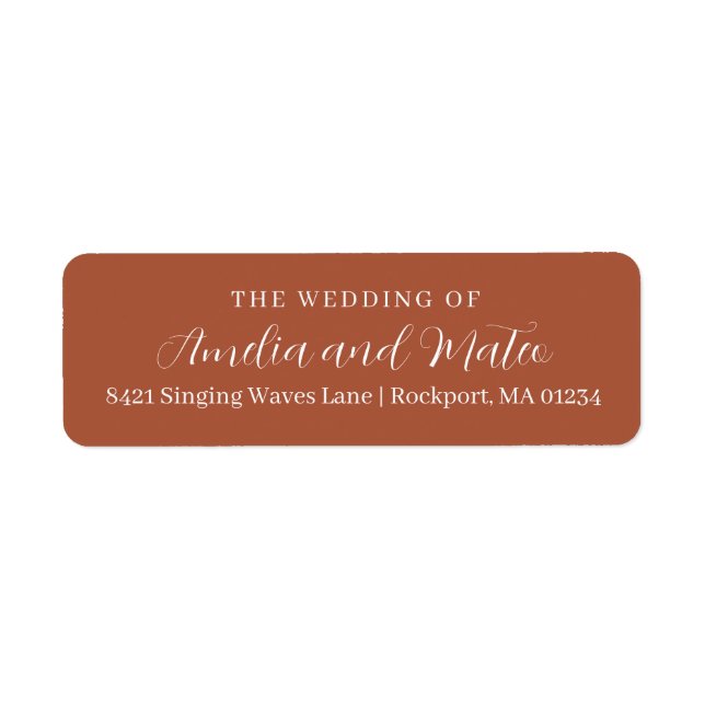 Terracotta Calligraphy Wedding Return Address Label (Front)