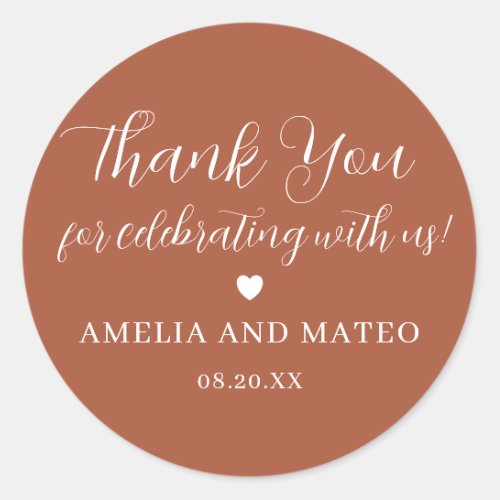 Terracotta Calligraphy Wedding Thank You Favor Classic Round Sticker
