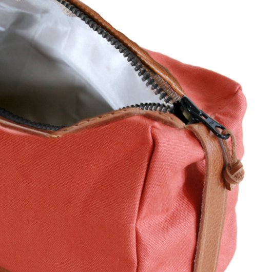 Terracotta Canvas and Leather Dopp Kit (Open)