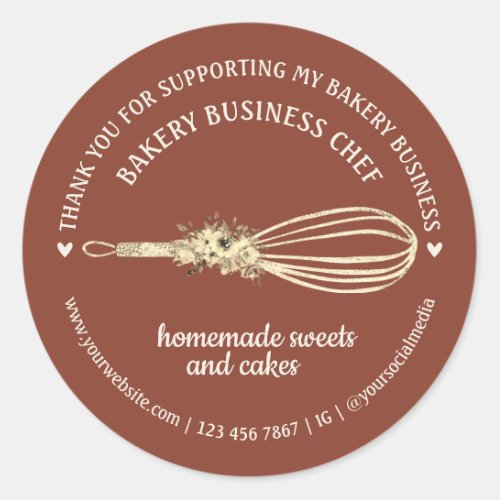 Terracotta Catering Bakery Chef Whisk Flower Classic Round Sticker