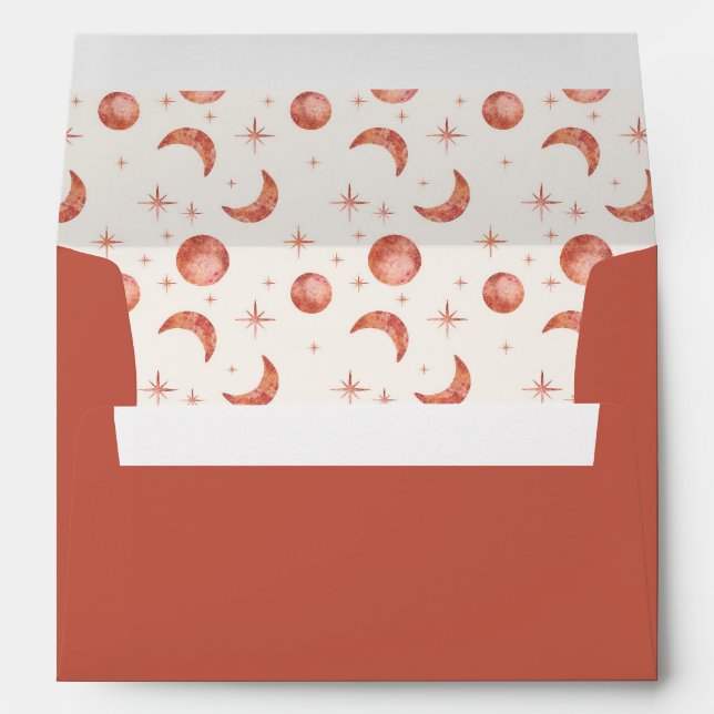 Terracotta Celestial Moon & Stars Lined Envelope  (Back (Bottom))