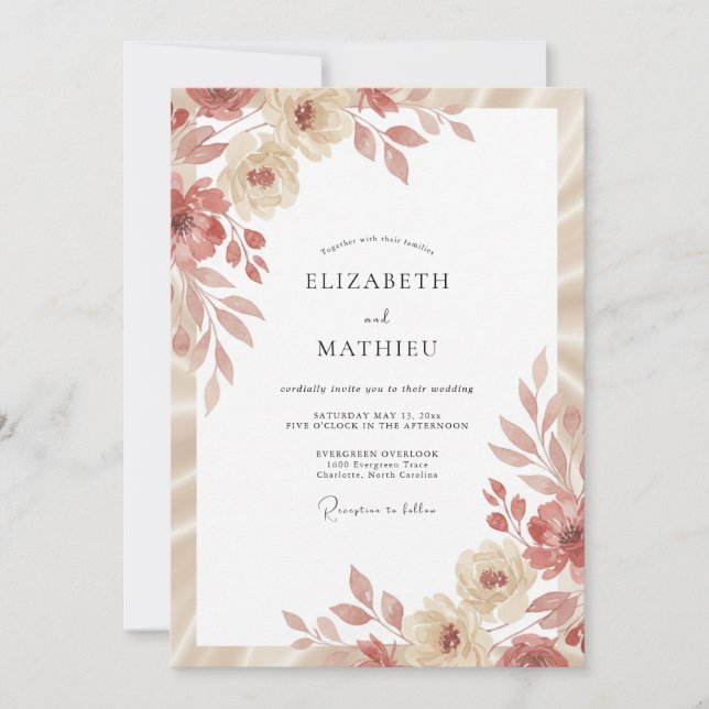 Terracotta Champagne Leafy Wedding Invitation (Front)