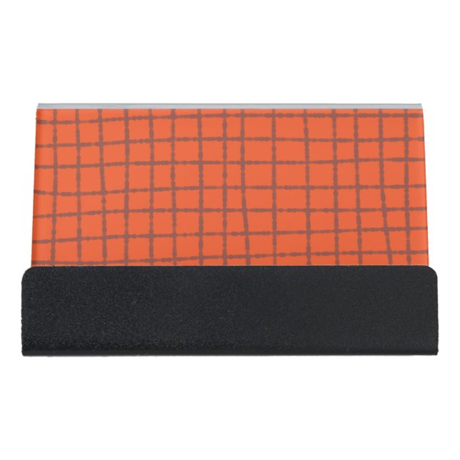 Terracotta Check Pattern Chic and Practical Desk Business Card Holder (Front)