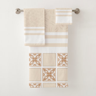 Terracotta Checkered Tile Pattern | Rustic Geometr Bath Towel Set