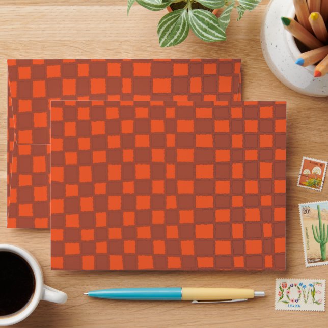 Terracotta Checkered Warm Checkerboard Pattern Envelope (Desk)