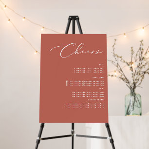 Terracotta Cheers Wedding Drinks Menu Sign