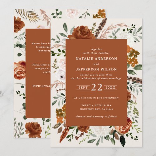 Terracotta chic floral elegant wedding details QR Invitation