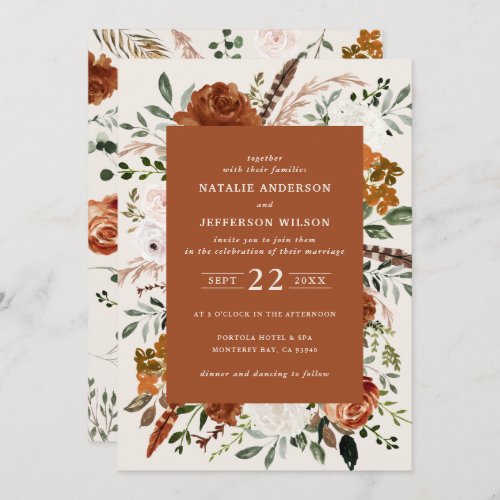 Terracotta chic floral elegant wedding details QR Invitation