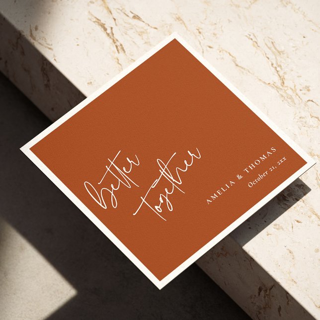 Terracotta Chic: Personalized White Script Wedding Napkins (Terracotta Chic: Personalized White Script Wedding Napkins)