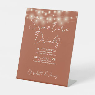Terracotta Chic String Lights Signature Drinks Pedestal Sign