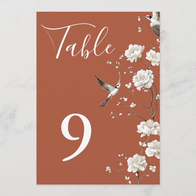 Terracotta Chinoiserie Floral Garden Table Numbers (Front)