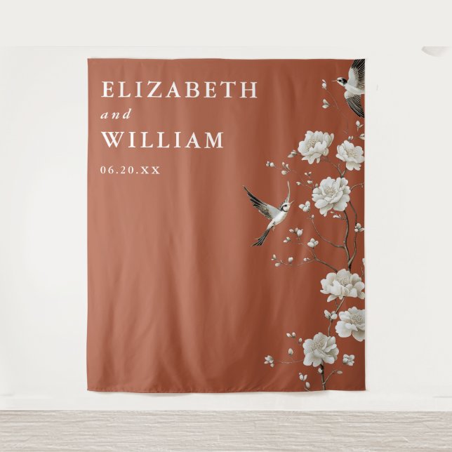 Terracotta Chinoiserie Wedding Photo Backdrop (Front)