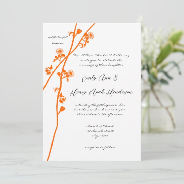 Terracotta Christian Wildflower Branch Wedding Invitation (Standing Front)