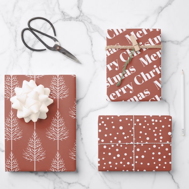 Terracotta Christmas, trees, polka dots holiday Wrapping Paper Sheets (Front)