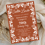 Terracotta Cielito Lindo Mexican 70th Birthday Invitation<br><div class="desc">Terracotta Mexican Talavera Cielito Lindo 70th Birthday Party Invitation for Women - Celebrate her 70th birthday in style with this beautiful Mexican art Talavera inspired design for a women's 70th birthday party. With beautiful and natural brown orange terracotta barro color and white color palette. Script calligraphy text and classic Mexican...</div>