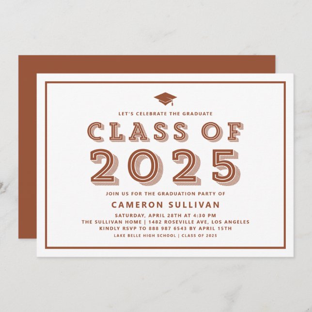 Terracotta Class of 2025 Cap Retro Graduation Invitation (Front/Back)