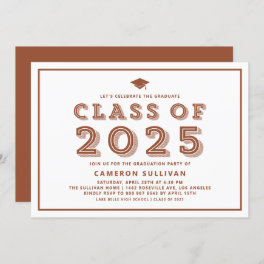 Terracotta Class of 2025 Cap Retro Graduation Invitation
