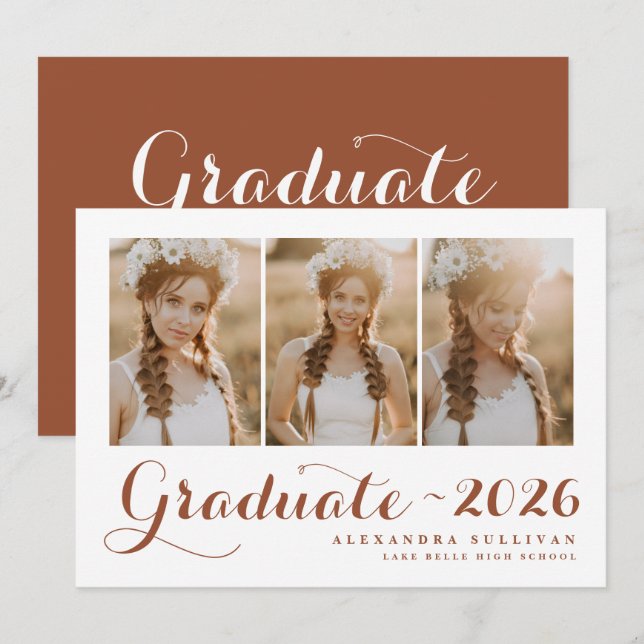 Terracotta Class of 2025 Photo Collage Graduation Invitation (Front/Back)