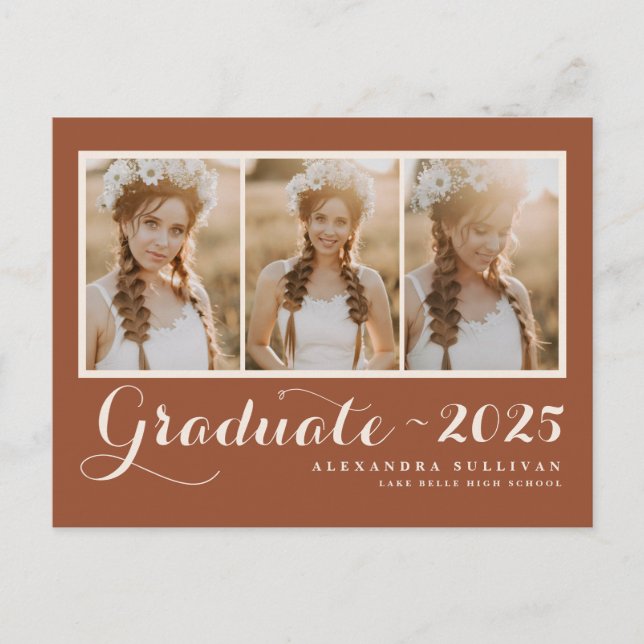 Terracotta Class of 2025 Photo Collage Graduation Invitation Postcard (Front)
