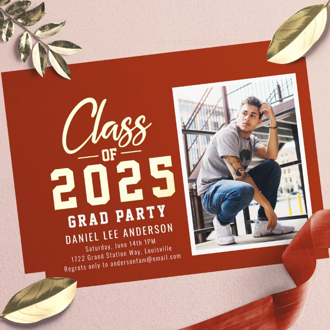 Terracotta Class of 2025 Photo Graduation Party Foil Invitation (Creator Uploaded)