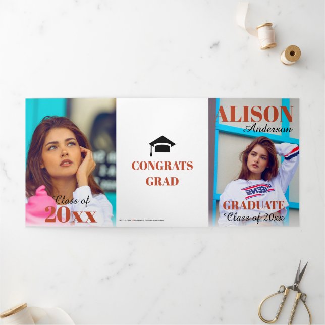 Terracotta Class of 2026 graduation photo  Tri-Fold Announcement (Outside)