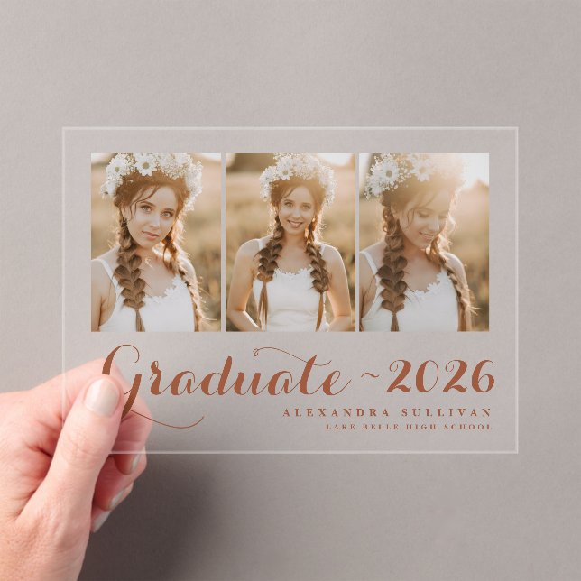Terracotta Class of 2026 Photo Collage Graduation Acrylic Invitations (Insitu (Handheld))