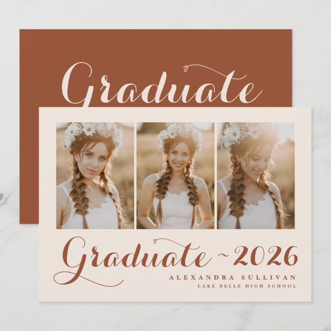 Terracotta Class of 2026 Photo Collage Graduation Announcement (Front/Back)