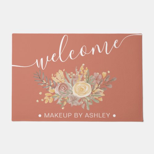 Terracotta classic floral watercolor welcome doormat