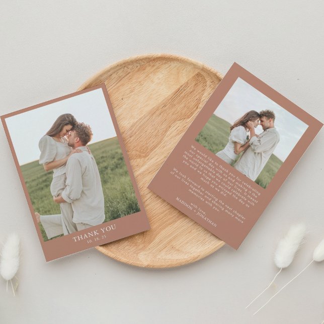 Terracotta Classy Simple 2 Photo Wedding Thank You Card (Creator Uploaded)