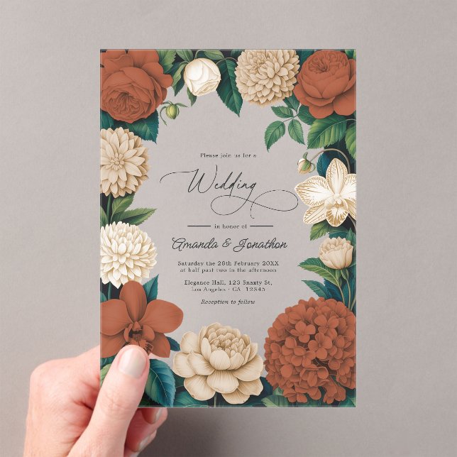Terracotta Clay, Warm Sand & Oat Milk Wedding Acrylic Invitations (Insitu (Handheld))