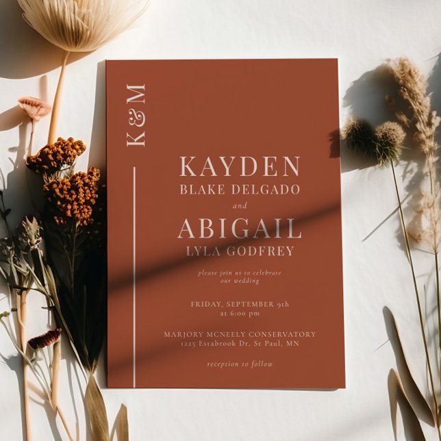 Terracotta Clean Line Minimalist Wedding Invitation (Creator Uploaded)
