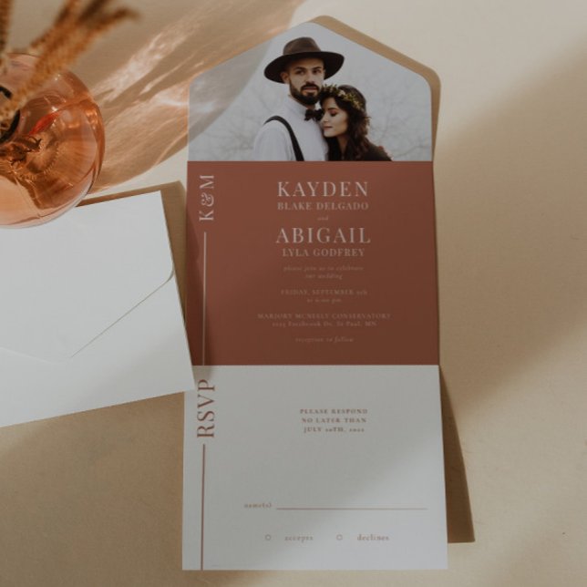 Terracotta Clean Line Wedding Invitation (Creator Uploaded)