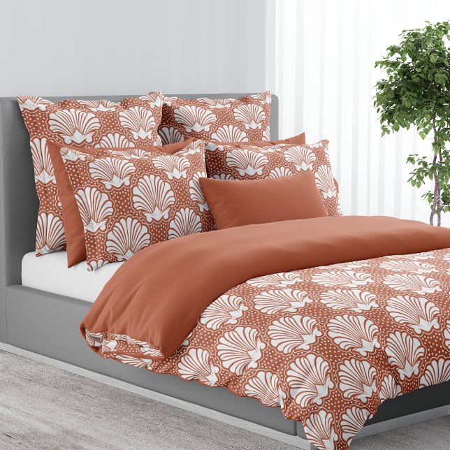 Terracotta Coastal Seashell Dotted Pearls Beachy Duvet Cover (Creator Uploaded)