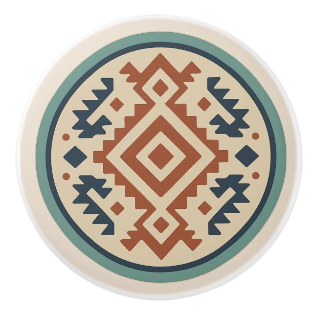 Terracotta Cobalt Diamond Zapotec Ceramic Knob (Front)